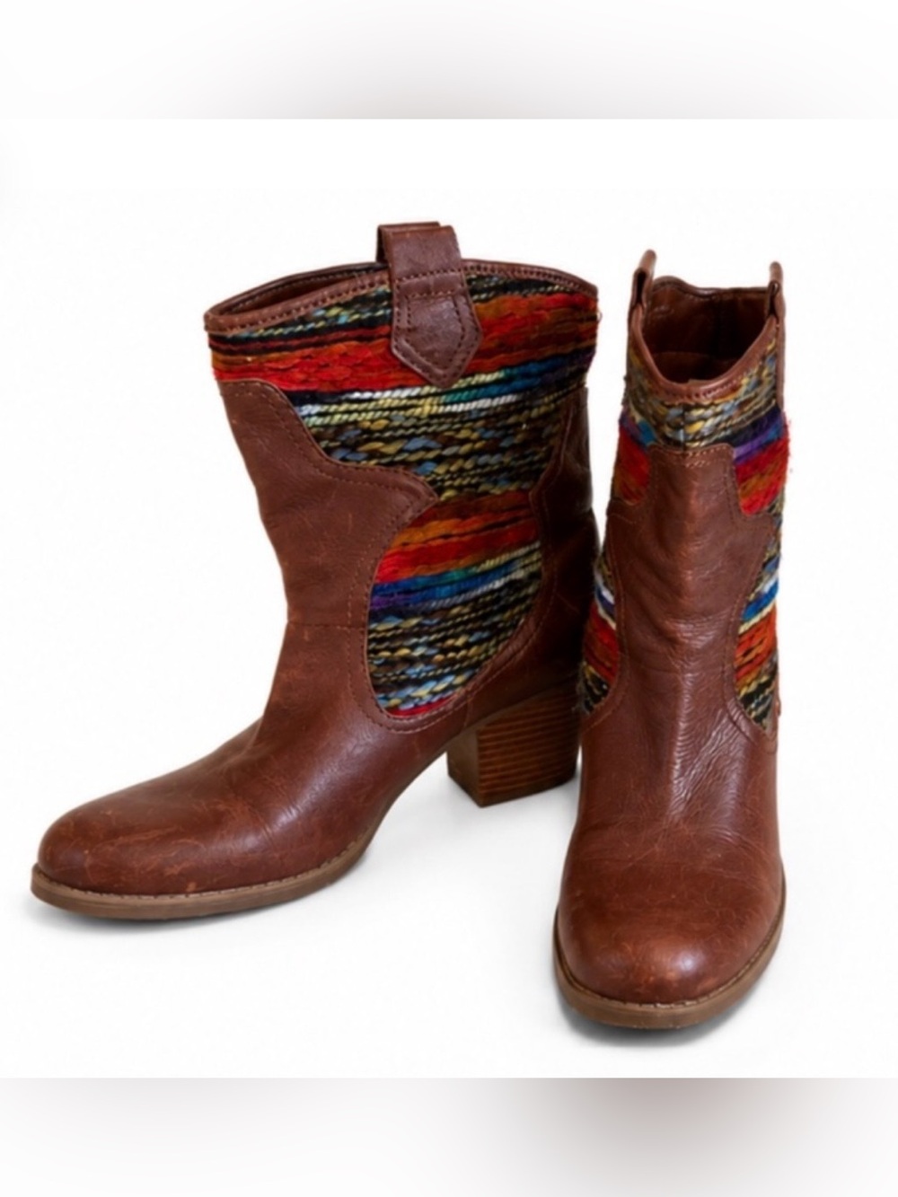 Bandolino Genuine Leather Multicolour Woven Ankle Boots Size 7.5